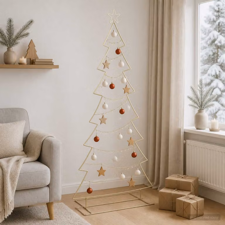 Albero di Natale in metallo vidaXL KUOPIO con supporto, colore oro, Altezza: 210 cm