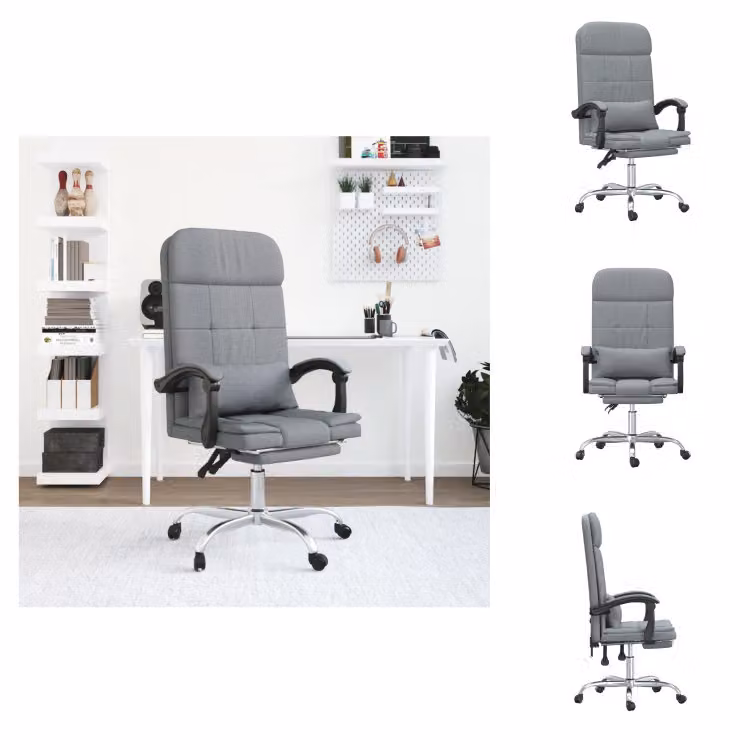 vidaXL Sedia da ufficio con funzione massaggio in tessuto grigio chiaro - Sedie da ufficio