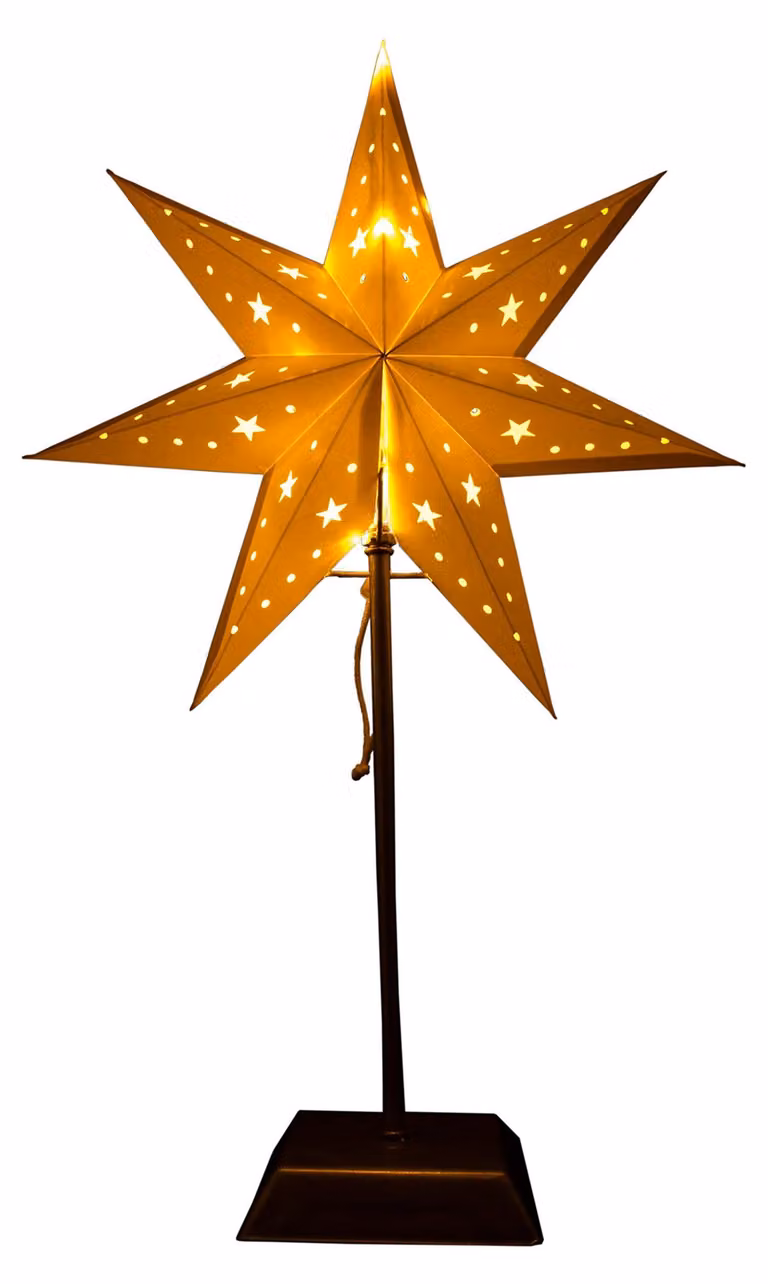 Stella decorativa da pavimento, in metallo/carta, con 20 LED bianco caldo, dimensioni 14x34x55 cm