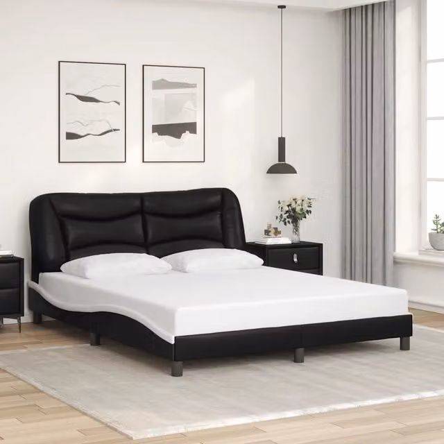 Giroletto senza materasso Hvar vidaXL in similpelle nero e bianco L 160 cm x P 200 cm