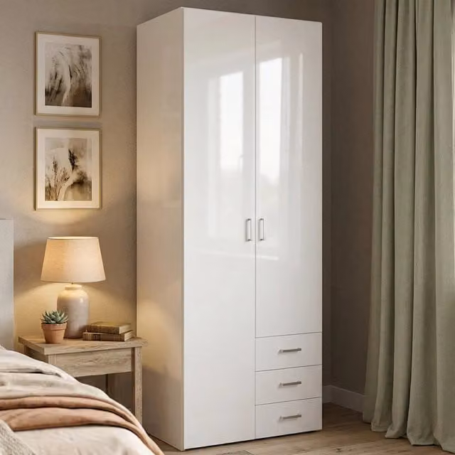 Armadio a 2 ante Apollina DMORA Bianco lucido L: 78 cm, P: 50 cm, H: 200 cm – 1