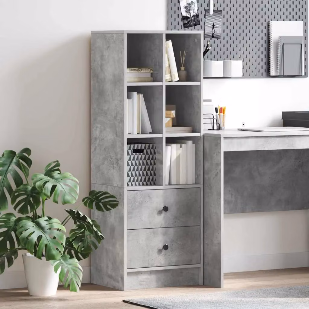 Credenza moderna con cassetto in stile buffet, colore grigio cemento, L 45,5 cm x P 34 cm x H 127 cm – 2