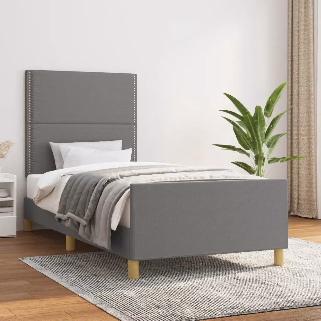 Letto singolo per adulti in tessuto grigio con struttura in legno di larice e doghe fisse L/P/H: 203 x 93 x 128 cm – 2