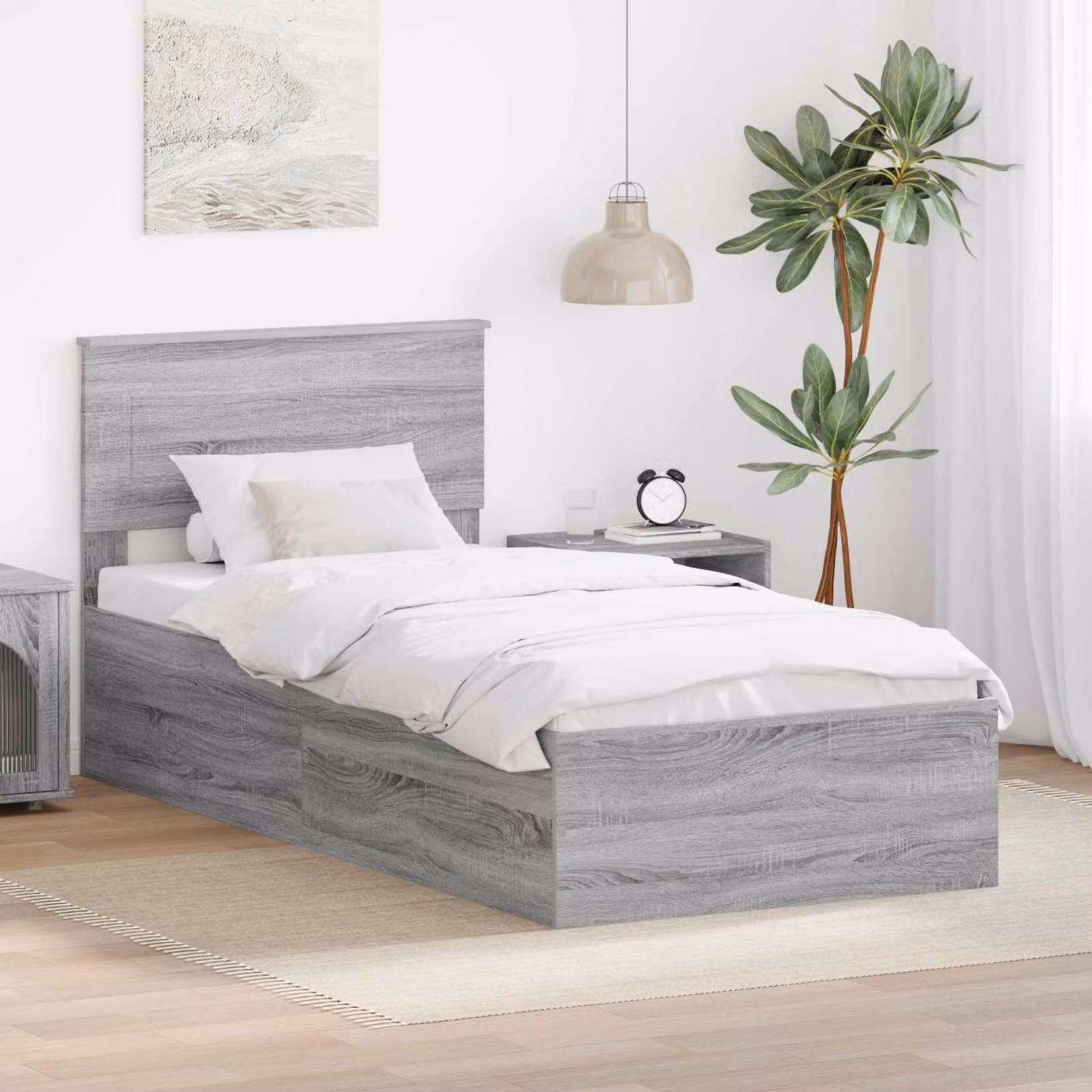 Struttura del letto con testiera vidaXL in legno ingegnerizzato Grigio, L: 90 cm, P: 190 cm