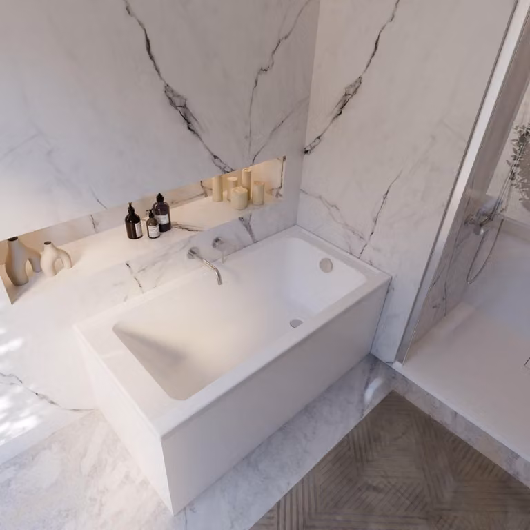 Vasca da bagno rettangolare Schulte modello Como, 140x70 cm, acrilico sanitario bianco, incl. piedistallo, scarico e troppopieno