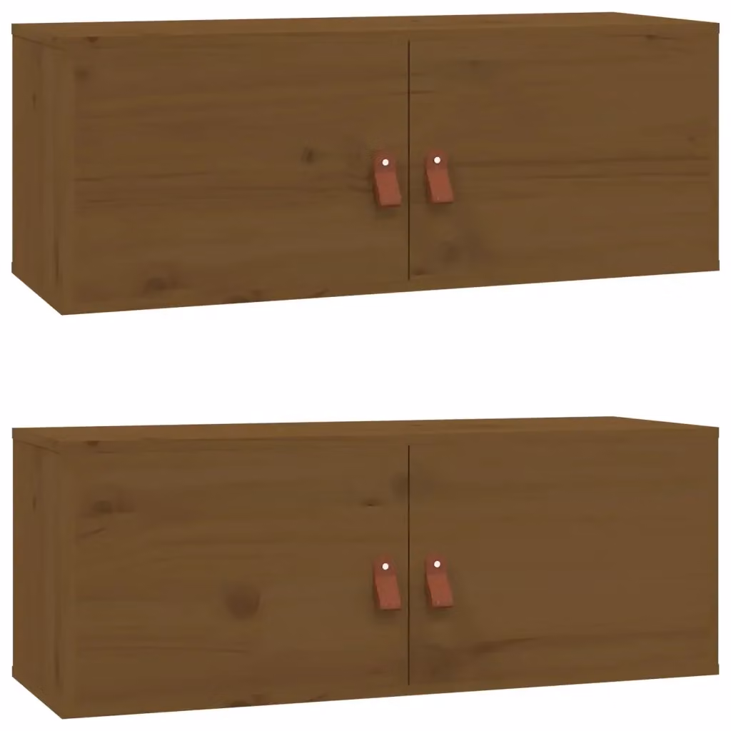 Set di 2 pensili VIDAXL in legno massello di pino marrone, stile rustico, L 80 cm x P 30 cm x H 30 cm – 2