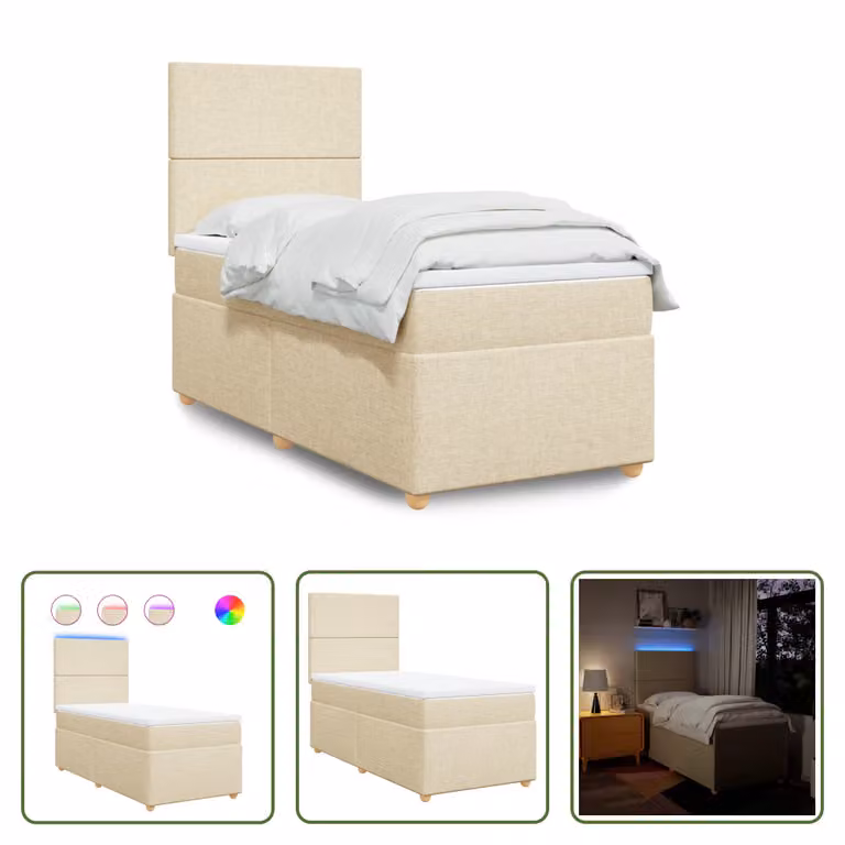 The Living Store Letto a molle insacchettate con materasso crema 80x200 cm in tessuto