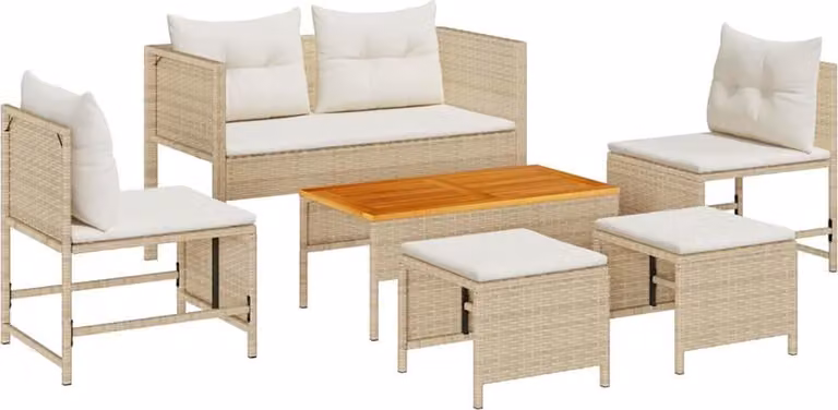 Set Divano da Giardino 6 pcs Beige e Crema polyrattan