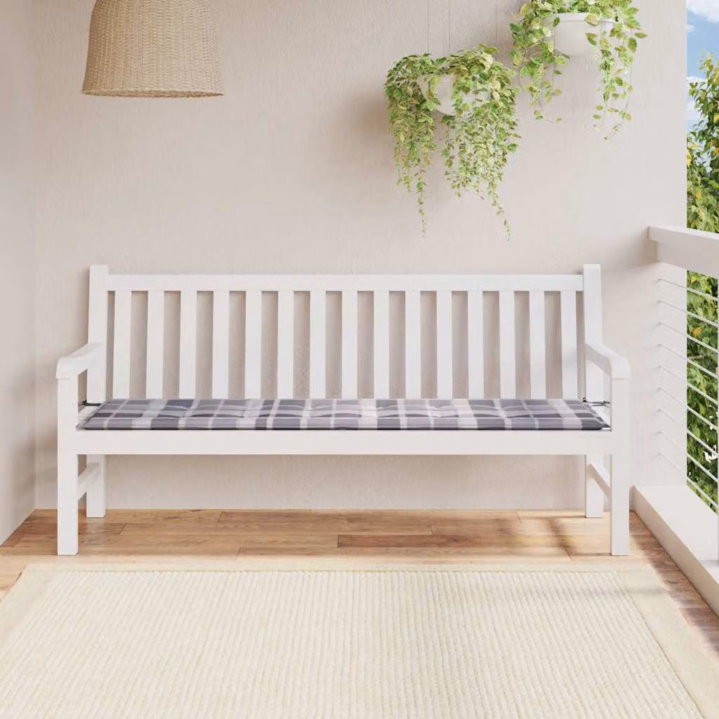 vidaXL Cuscino per Panca a Quadri Grigio Multicolore L: 180 cm, P: 50 cm, H: 3 cm in Tessuto Oxford Idrorepellente e Traspirante