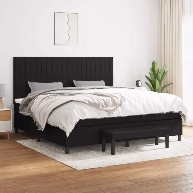 Letto Ibrido vidaXL con Giroletto a Molle e Materasso in Tessuto Nero e Bianco L/P/H: 200 x 200 x 26 cm – 1