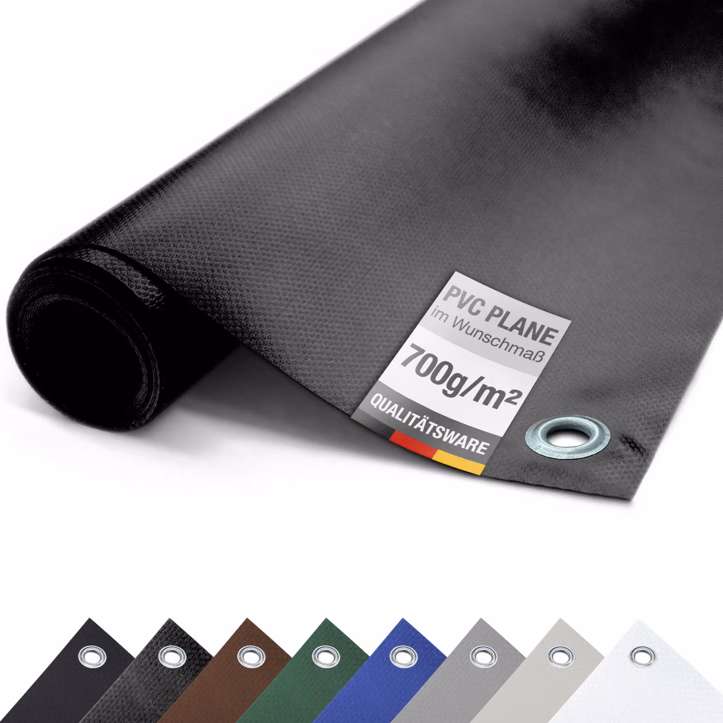 Telone PVC camion 700g/m² CON OCCHIALI Telone protettivo opaco antistrappo stabile (nero, 2,5m x 6m)