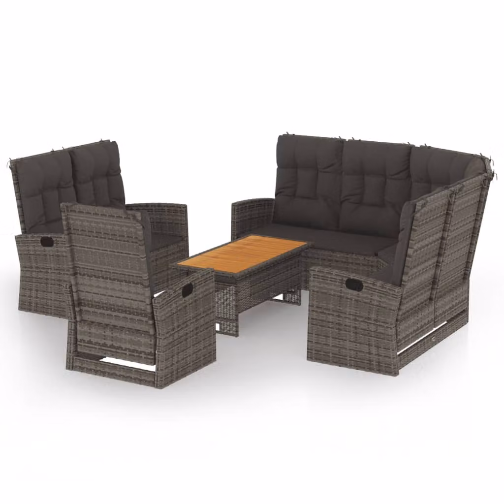 Set Divani da Giardino 4 pz con Cuscini in Polyrattan Grigio