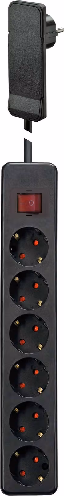 GEBRO ciabatta 105670, 6 vie, con spina piatta FlatPlug e interruttore, nero