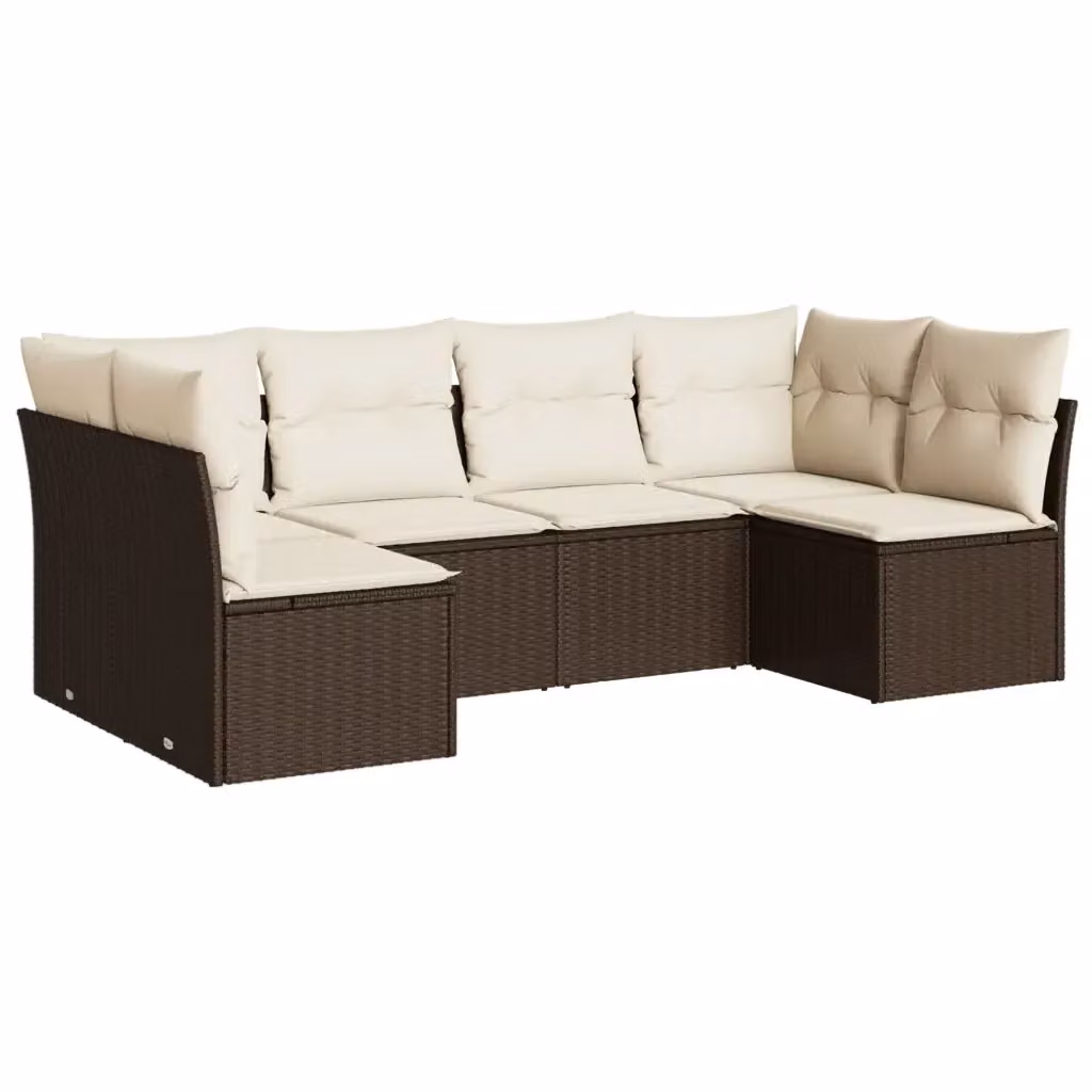vidaXL Set Divano da Giardino 6 pz a L in Polyrattan Marrone e Bianco con Cuscini Imbottiti e Rivestimenti Rimovibili – 2