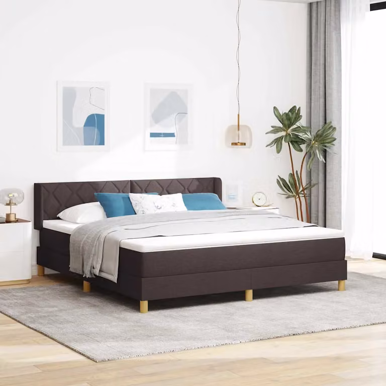 Letto a molle con testiera vidaXL in tessuto marrone scuro L/P: 180 x 200 cm