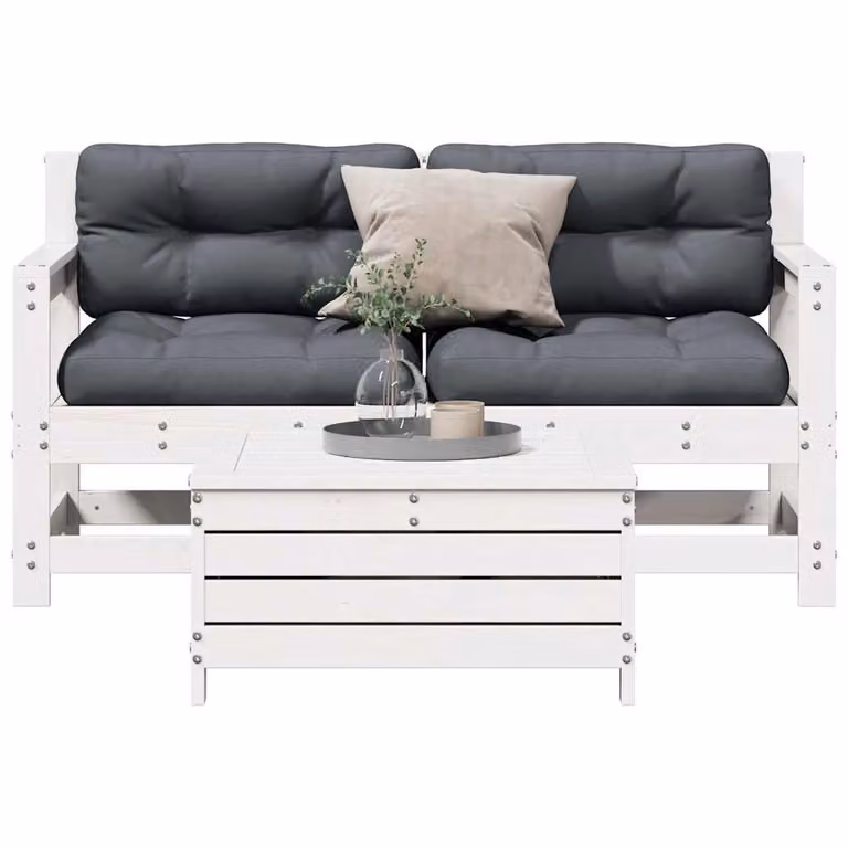Set Salotto da Giardino vidaXL in Legno Massello di Pino con Cuscini e Pouf, 3 Pezzi, Stile Rustico