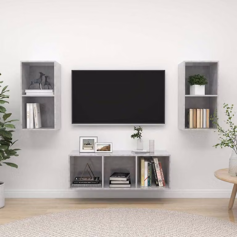 Set di mobili TV minimalist vidaXL in legno e MDF, 3 pezzi, colore grigio, da appendere alla parete per il tuo soggiorno