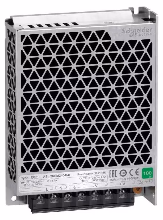 Alimentatore Schneider Electric, Easy Modicon ABL2, a commutazione, monofase, 100-240 V CA, 24 V CC, 4,5 A, 108 W ABL2REM24045K