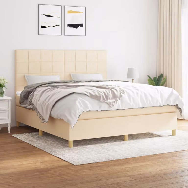 vidaXL Letto Ibrido con Giroletto a Molle e Materasso a Tasche in Tessuto Beige e Bianco L/P: 180 x 200 cm