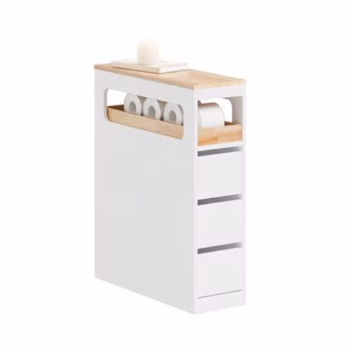 SoBuy Mobiletto Bagno Salvaspazio Cassettiera Stretta con Ruote 65x23x82cm