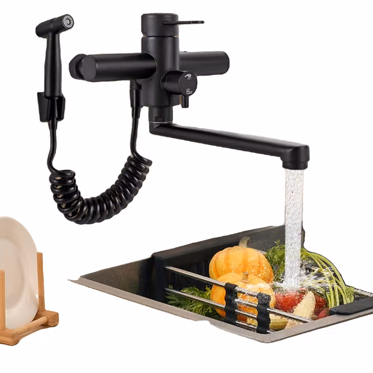 Miscelatore da cucina da montare a parete, design girevole a 360°, erogatore spray estraibile, realizzato in acciaio inossidabile resistente