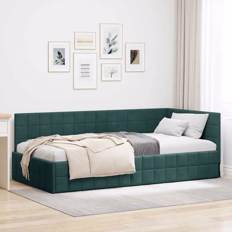 vidaXL Cornice del letto ad angolo in velluto verde, L/P/H: 200 x 90 x 72 cm