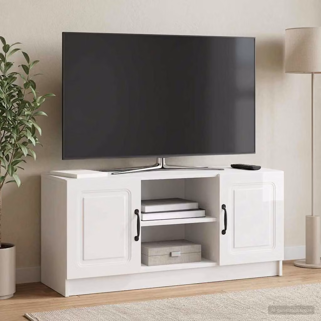 Mobile TV vidaXL Bianco Lucido in Legno e Metallo L: 102 cm, P: 34,5 cm, H: 47 cm