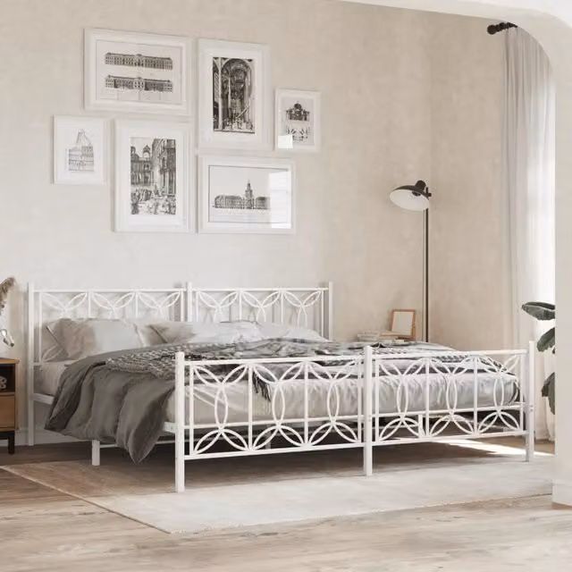Giroletto vidaXL in metallo bianco con testiera e pediera L: 198 cm, P: 207 cm, H: 90 cm – 1