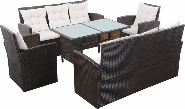 The Living Store Set da giardino 5 pezzi con cuscini in poly rattan marrone