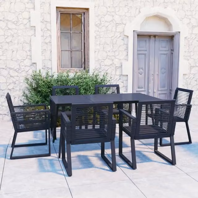 Set da Pranzo da Giardino 7 pz in Rattan PVC Nero 3060216