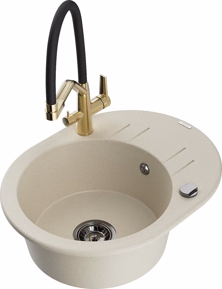 Mexen Kevin lavello da cucina in granito a 1 vasca con rubinetto Duo, beige - 6517-69-671701-57-B