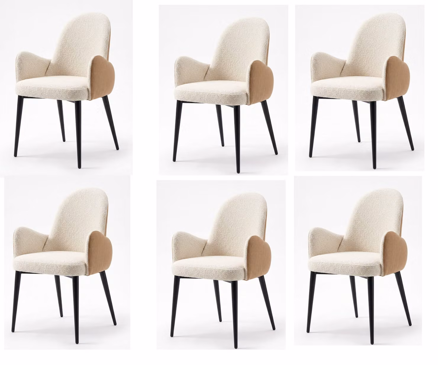 Set di 6 sedie da pranzo in stile scandinavo, beige e marrone chiaro, rivestite in tessuto,