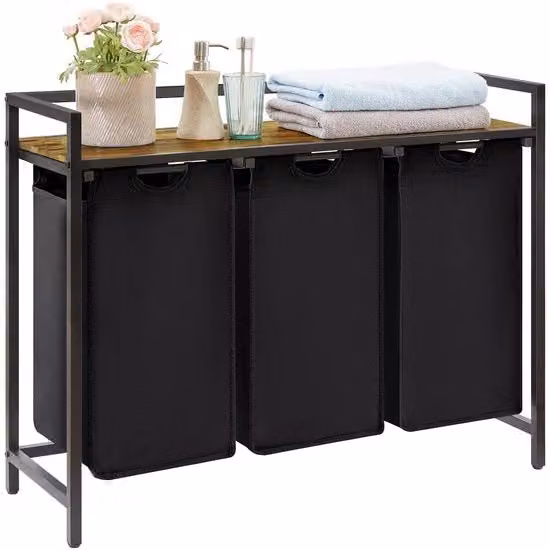 Wassorteerder Grote con 3 Compartimenti, 120L/40x3L con Piastra e Sacchi Estensibili, Organizzatore per la Stanza dei Panni, Camera da Letto, Bagno, Stanza dei Bambini, Nero