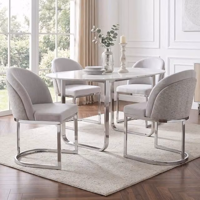 Set 4 sedie da pranzo ¨C Minimal ¨C velluto chenille grigio chiaro gambe metallo argento stile moderno