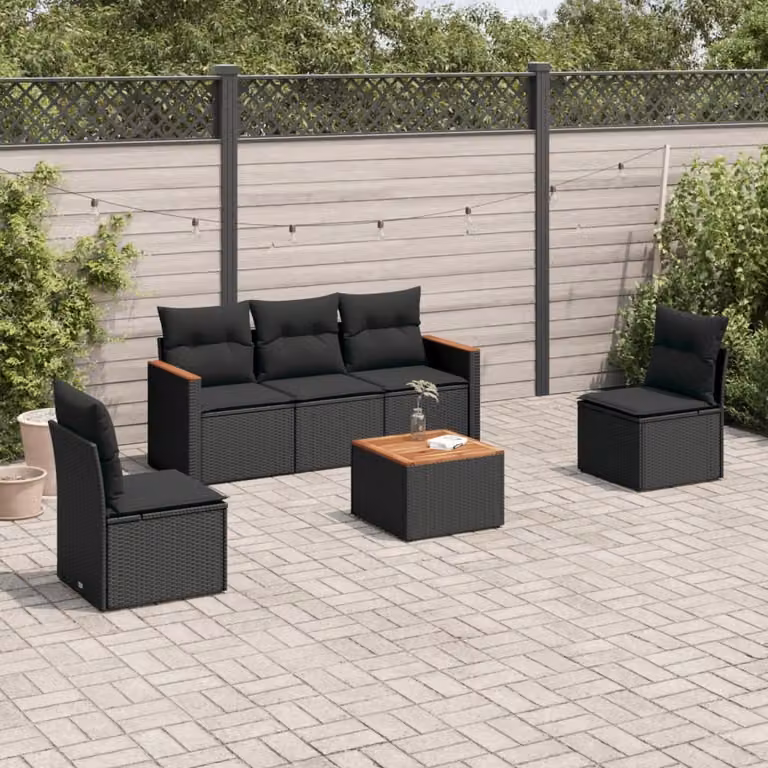 Maison Exclusive - Set Divano da Giardino 6 pz con Cuscini Nero in Polyrattan