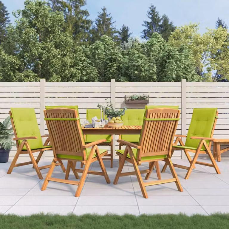 Set di 6 sedie pieghevoli reclinabili con cuscini vidaXL in legno di teak marrone e verde