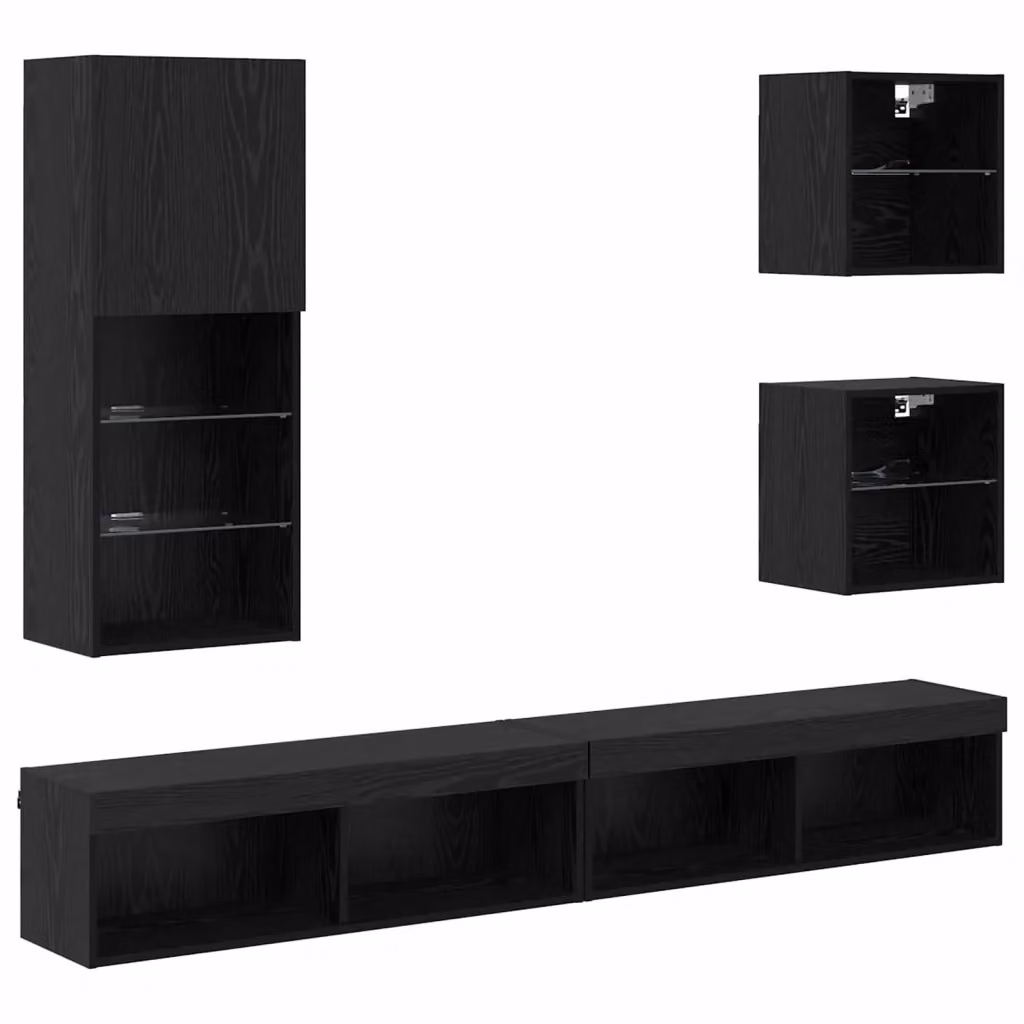Unità a muro per TV moderna vidaXL con illuminazione LED integrata, Rovere e Nero, L 100 x P 30 x H 30 cm – 2