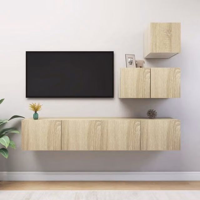 Set di mobili porta TV moderno vidaXL in legno multistrato, colore marrone e beige – 1