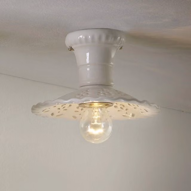 MERLETTO Plafoniera in Ceramica Bianca con Paralume Traforato di Ceramiche Borso, Diametro: 21 cm