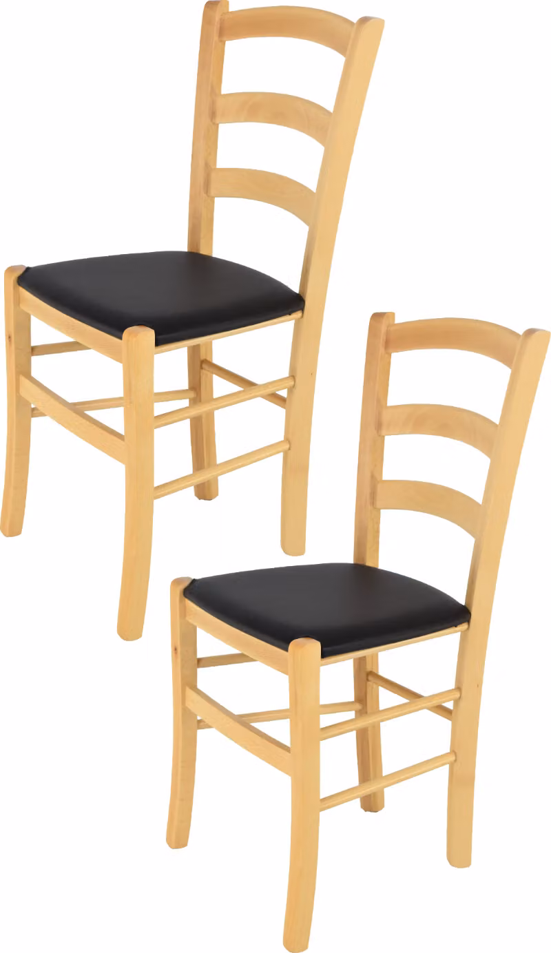 t m c s Tommychairs - Set di 2 sedie VENICE per cucina e sala da pranzo, struttura robusta in legno di faggio laccato in colore naturale e seduta imbottita rivestita in Pelle finta nera