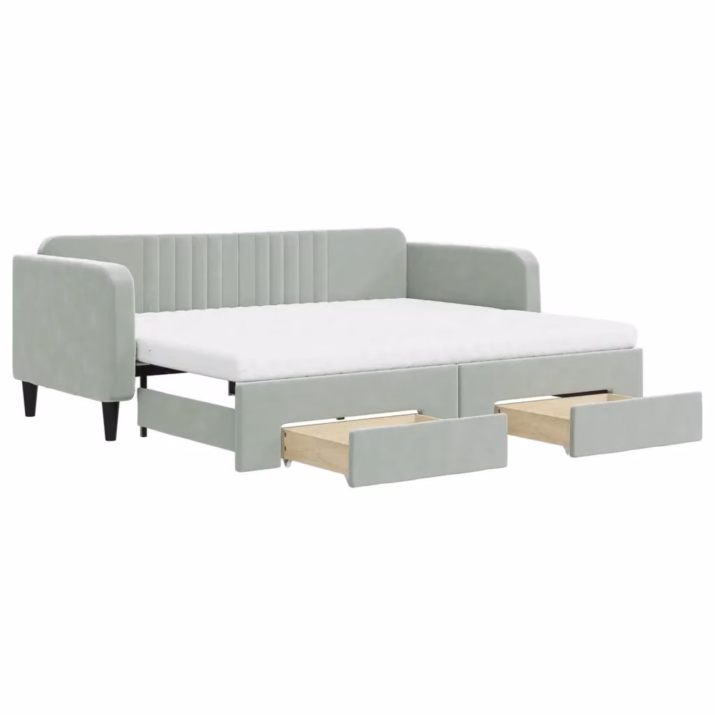 Divano Letto Estraibile con Cassetti vidaXL in Velluto Grigio L/P/H: 223 x 90 x 75 cm – 2