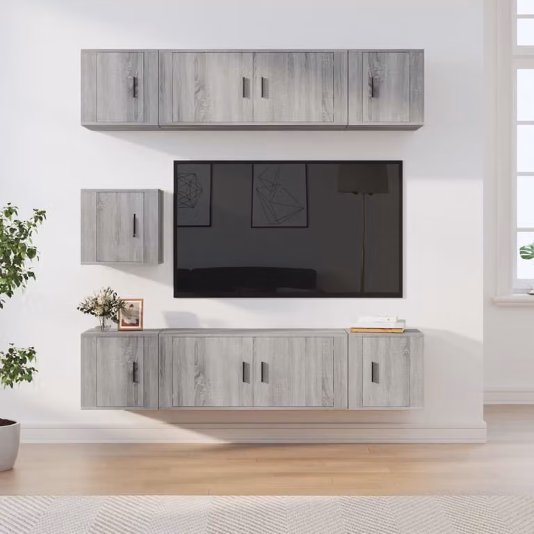Set di mobili porta TV moderno vidaXL in legno e MDF, 7 pezzi, Grigio