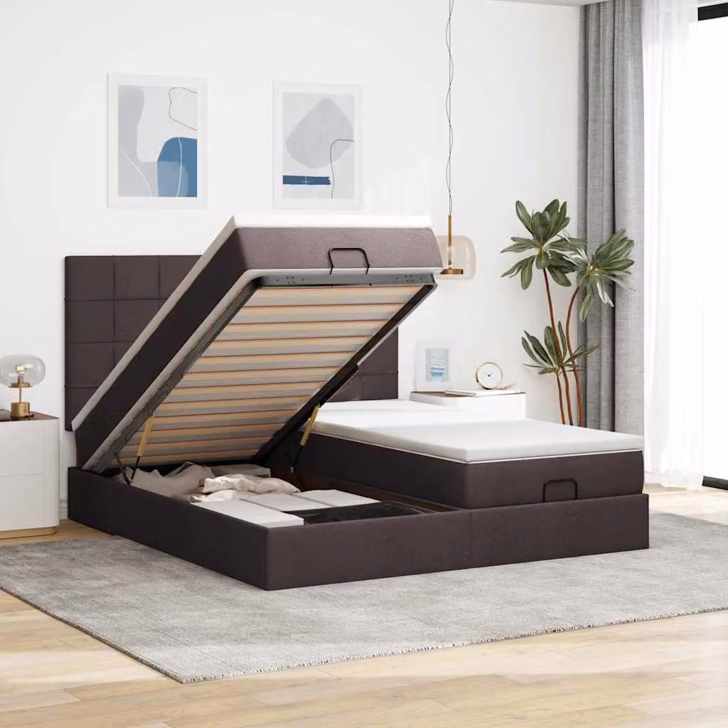 Letto con contenitore a sollevamento vidaXL in tessuto con materasso L: 180 cm, P: 200 cm, H: 203 cm