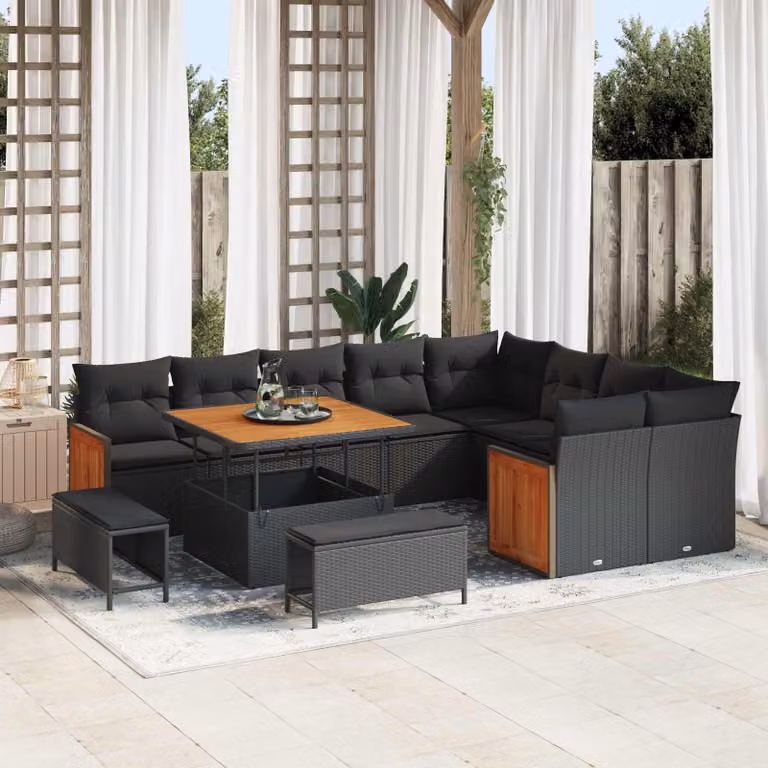 Set Divano da Giardino vidaXL 12 Pezzi a Forma di U con Cuscini Nero