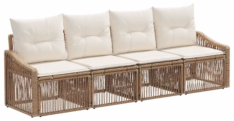 Set di divani da giardino, 4 pezzi, color beige, in rattan sintetico