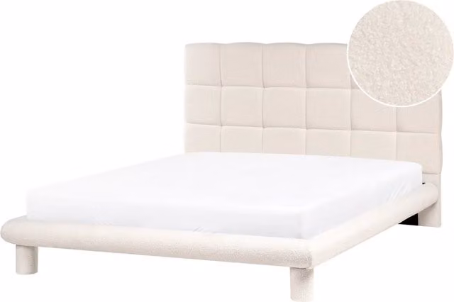 Letto imbottito in bouclé bianco sporco 140 x 200 design scandinavo testata morbida
