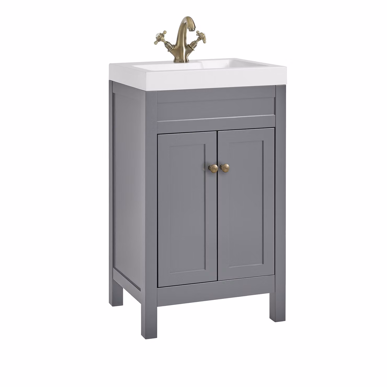 Mobile Bagno Warwick HudsonReed Grigio Opaco con Lavabo e Maniglia Classica in Ottone Spazzolato L: 50 cm