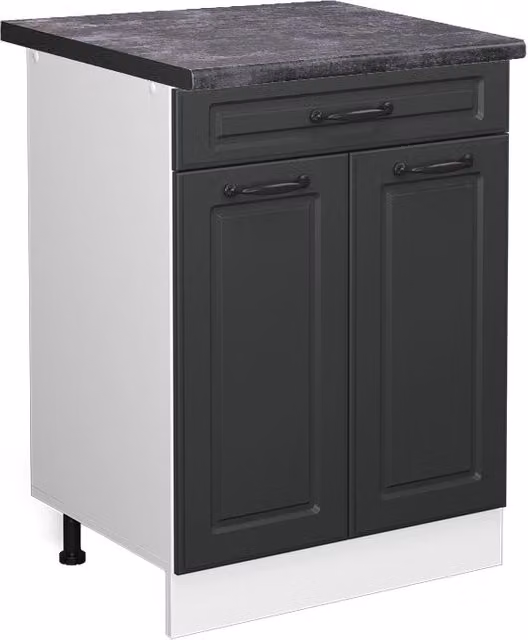 Mobiletto base per cucina Vicco R-Line Antracite e Bianco con cassetto, finitura rustica, L: 60 cm, H: 81,6 cm, P: 60 cm