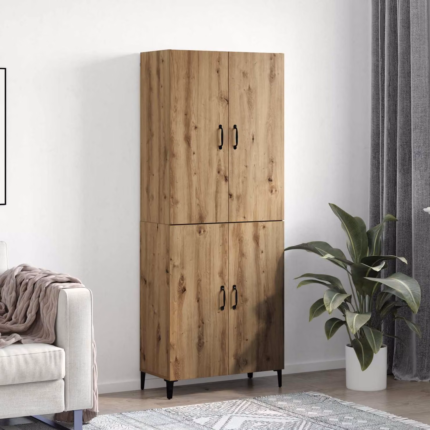Set di 2 credenze vidaXL in rovere moderno L/P/H: 69,5 x 34 x 180 cm – 1