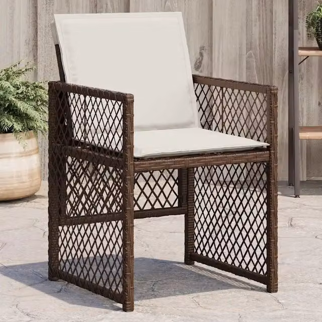 Set di 4 sedie da giardino vidaXL in polyrattan marrone con cuscini bianchi e braccioli – 1